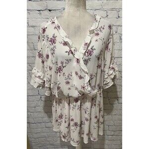 Torrid Sheer Floral Faux Wrap Surplice Empire Waist Blouse Ruffle Fairy Size 2X